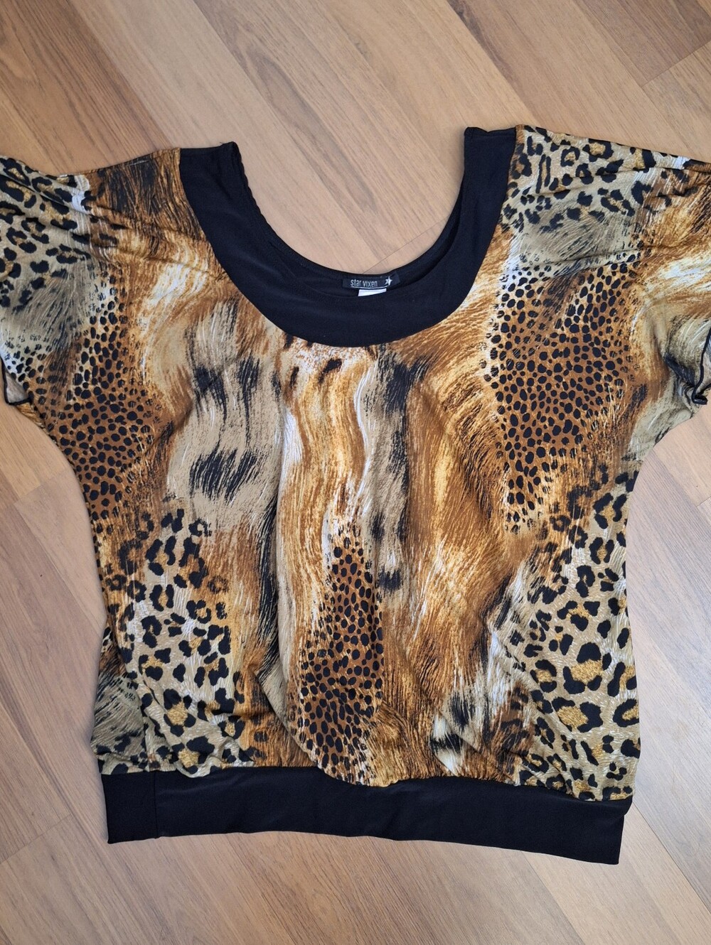 Star Vixen Animal Print Short Sleeve, Scoop Neck Blouse